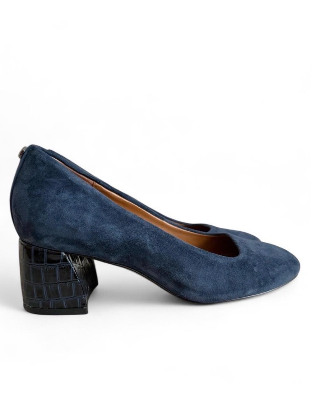 Donald Pliner navy blue suede block heel pumps